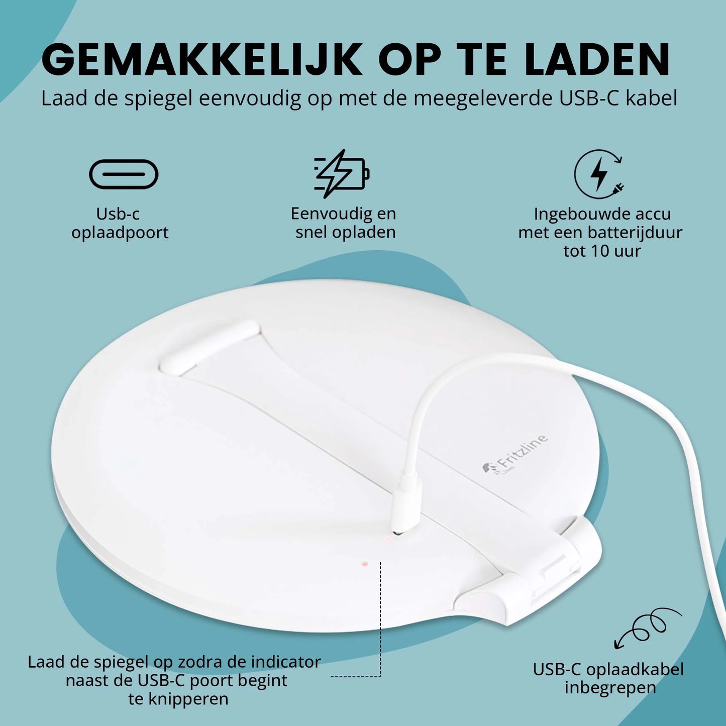 Spiegel rond, staand en uitklapbaar met LED Verlichting