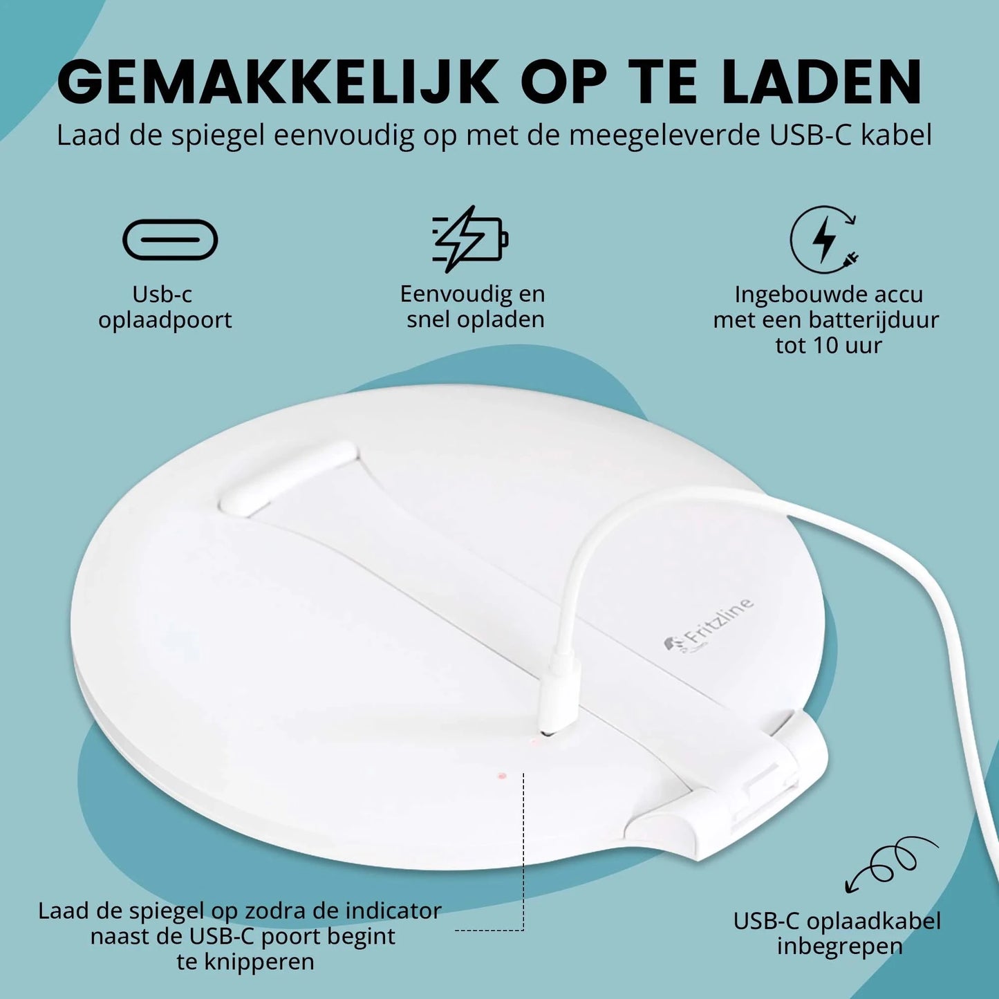 Spiegel rond, staand en uitklapbaar met LED Verlichting Fritzline