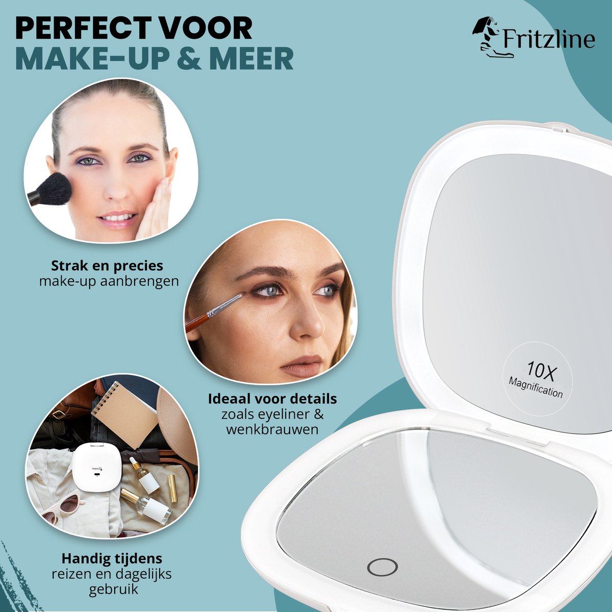 Make Up Spiegel 10x Vergroting - USB-C oplaadbaar Fritzline