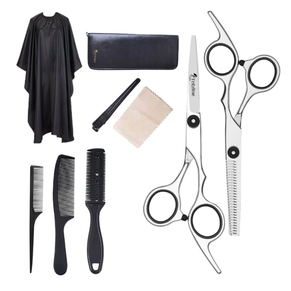 Fritzline 9-delige kappersset met scharen en accessoires voor thuis knippen