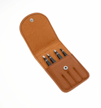 Fritzline 4 delige Luxe Pincet Set met Leren Etui - Epileer Pincetten - Tweezer - Wenkbrauw - Ontharen - Epileren - Ontharing Fritzline