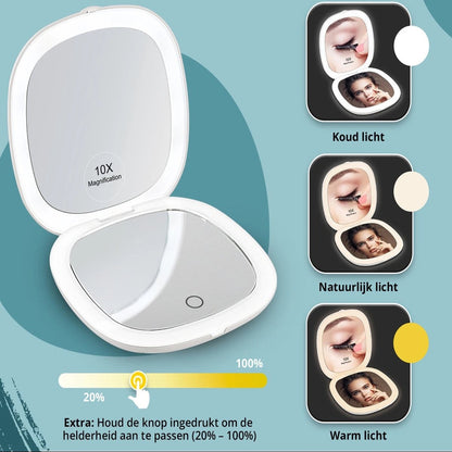 Make Up Spiegel 10x Vergroting - USB-C oplaadbaar Fritzline