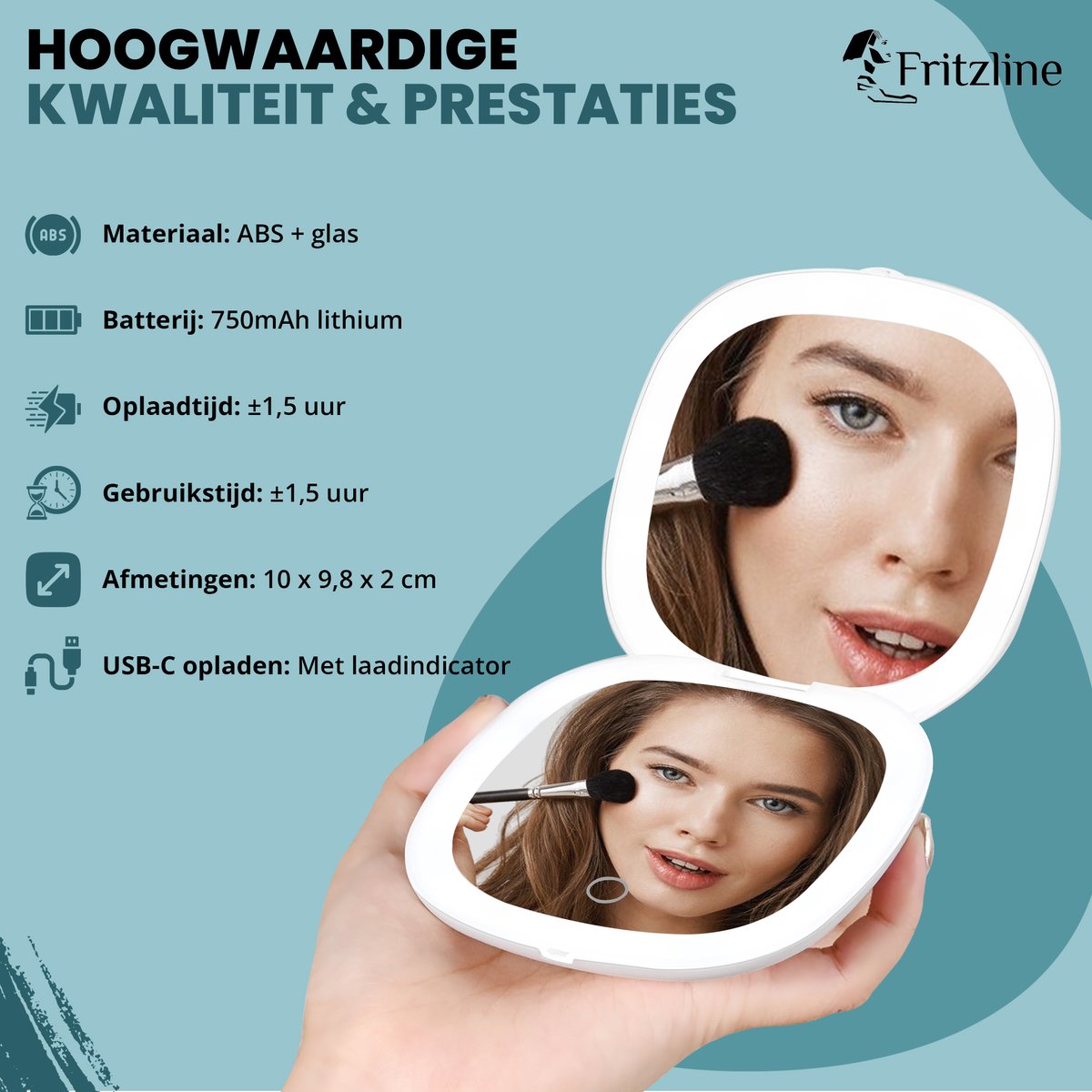 Make Up Spiegel 10x Vergroting - USB-C oplaadbaar Fritzline