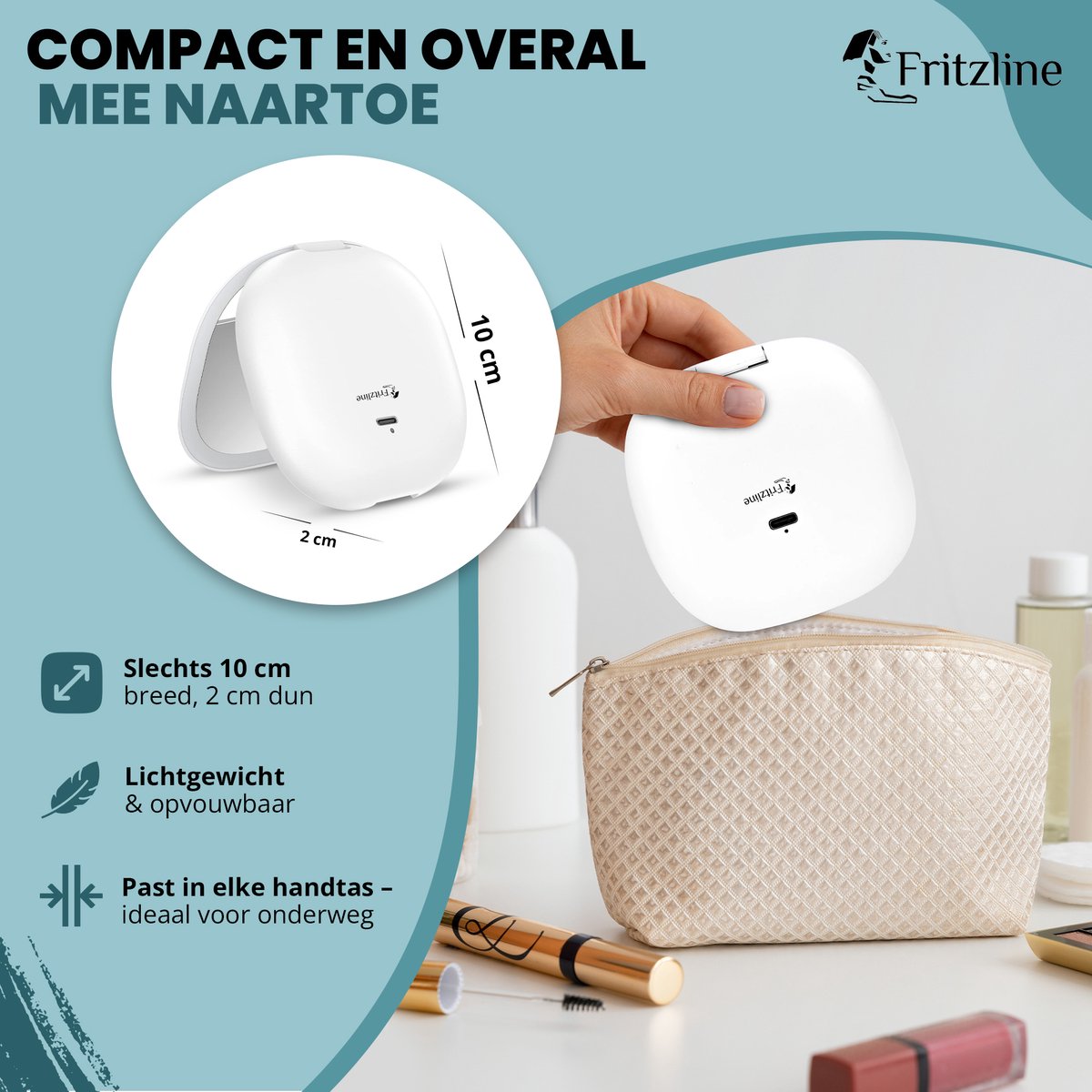 Make Up Spiegel 10x Vergroting - USB-C oplaadbaar Fritzline