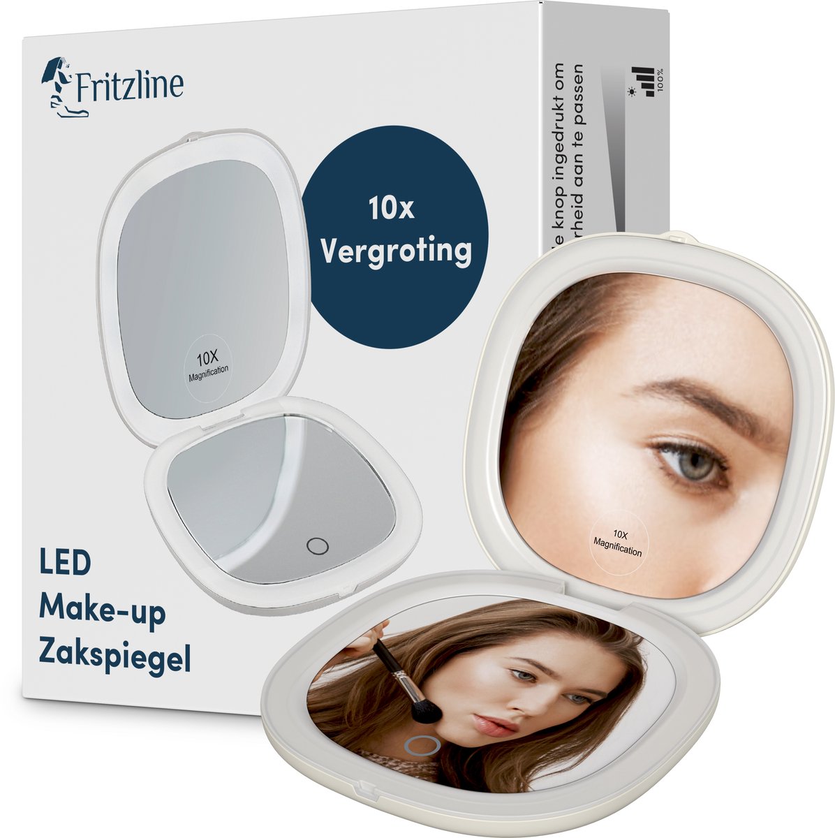 Make Up Spiegel 10x Vergroting - USB-C oplaadbaar Fritzline