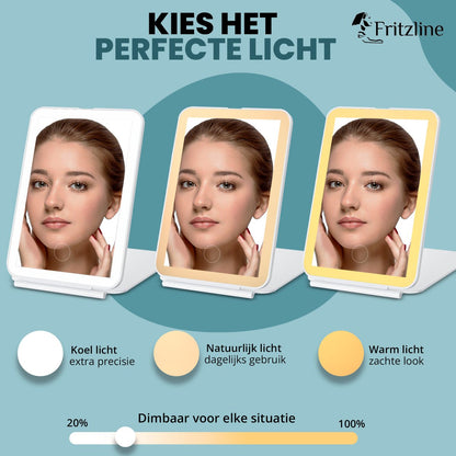 Fritzline Make Up Spiegel met Verlichting - 10x vergroting - Oplaadbaar - Dimbaar - Make-upspiegel - makeup spiegel Fritzline